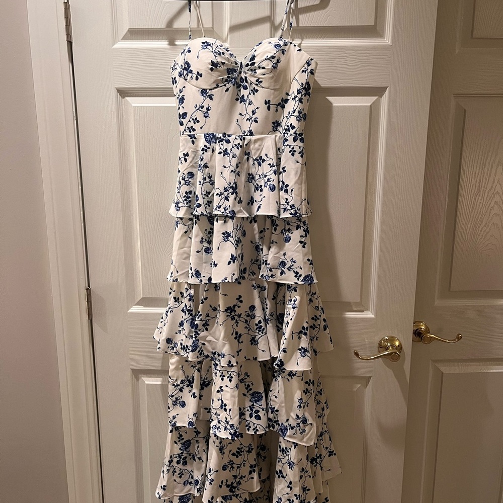 Floral Maxi Dress in Blue and White